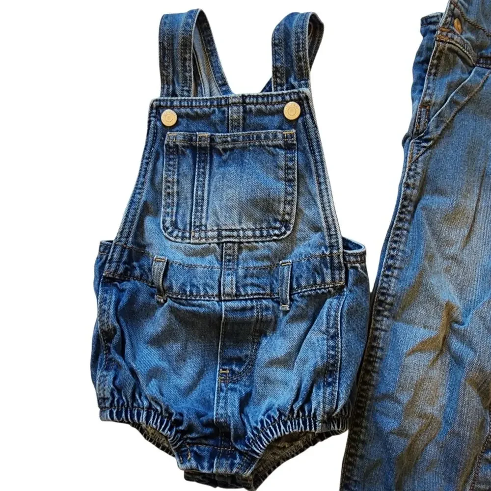 2 Pc Lot Baby Girls Bib Overalls Size 24 Months Blue Denim